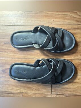 Madewell Sandals Black Leather Braided Slide Sandals